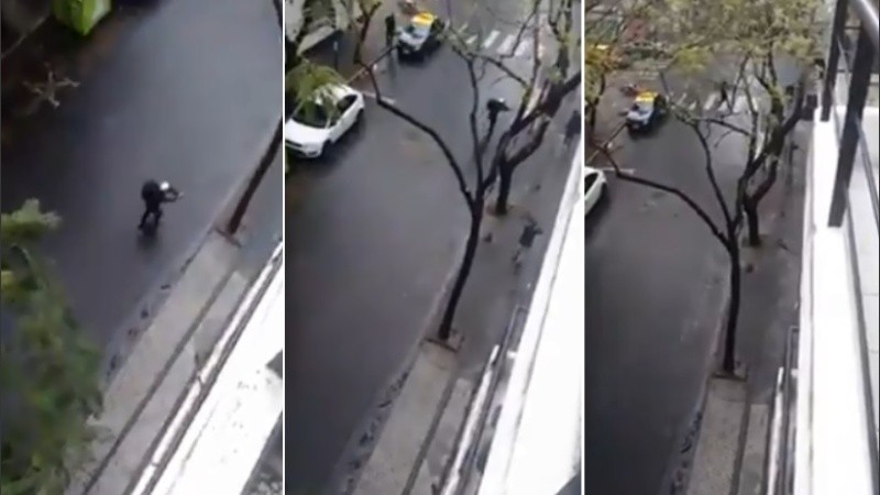 El momento en que el ladrón es cercado por los agentes policiales. 