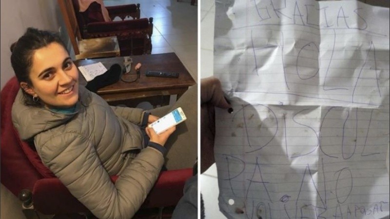 La joven mostró una foto del papel con el que encontró su bicicleta y perdonó al ladrón.