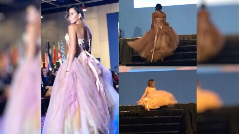 “Cuando cerrás la pasada final y te tropezás con el vestido y el escalón de la escalera (sic)!!!!, explicó Karina Jelinek.