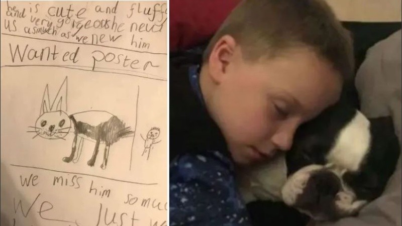 El menor escribió en la hoja junto al dibujo de su perro Ralph.
