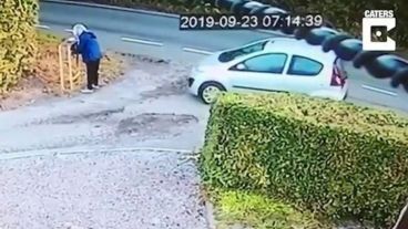 La mujer no sufrió daños, pero el puesto de huevos sí.