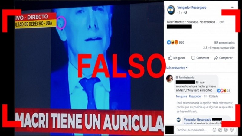 Es falso que Macri tenía un auricular durante el debate presidencial.