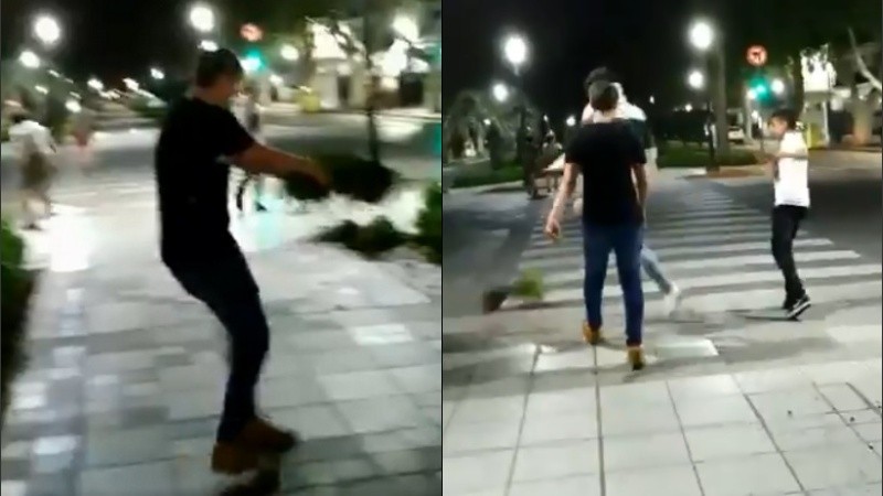 Los jóvenes en el cantero de Oroño.