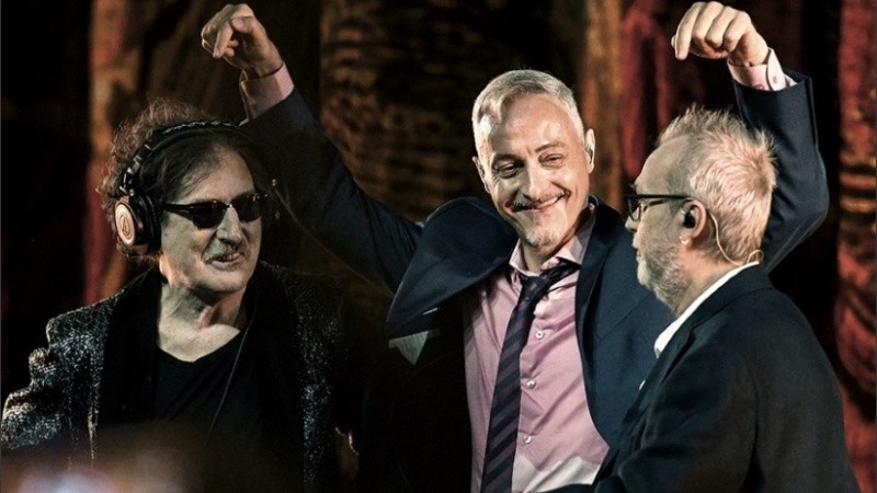 Charly García, Pedro Aznar y David Lebón durante el concierto que los reunió en el Teatro Colón, en febrero de este año.