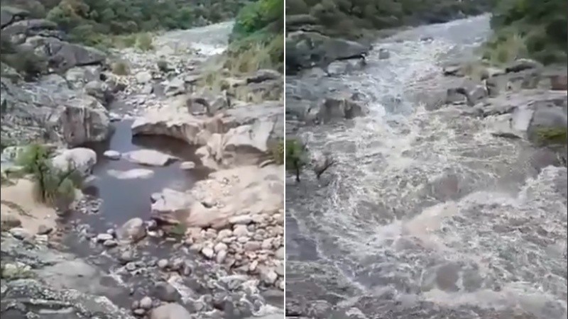 Así crecieron los ríos en traslasierra luego de las lluvias en las altas cumbres. 