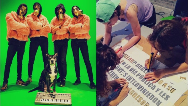 El colectivo español Tremenda Jauría y una captura del taller Fuega, en plena producción.