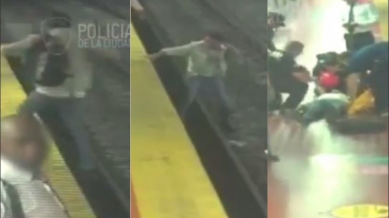 El hombre cayó pesadamente a las vías.