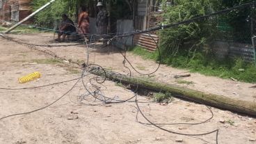 Los cables derrumbados por el camión.