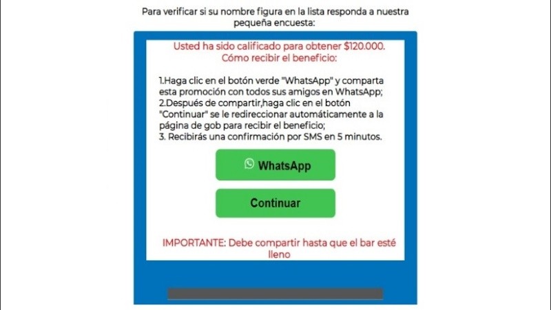 Cualquiera sea la respuesta, el mensaje confirma que el receptor es beneficiario de la suma mencionada.