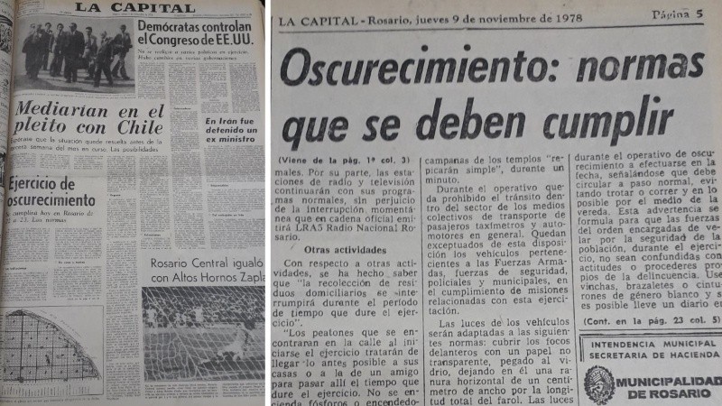 El 9 de noviembre de 1978 se anunció el primer ejercicio de oscurecimiento en Rosario.