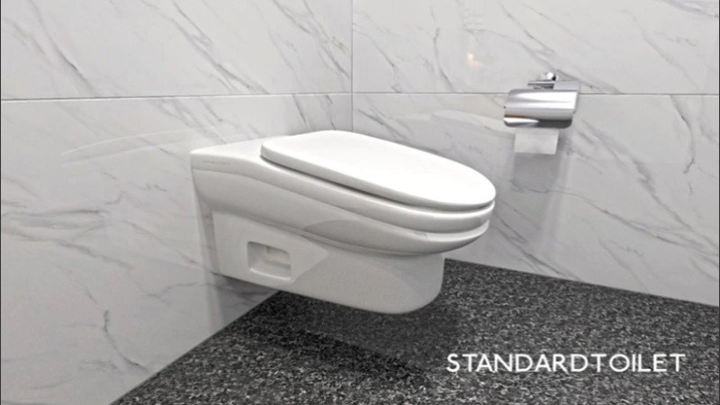 El nuevo inodoro de Standard Toilet, con su inclinación de 13°.