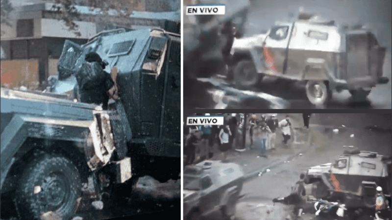 Capturas de TV del brutal momento de la represión en Chile.