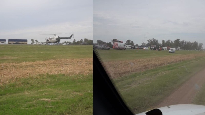 La llegada del helicóptero al lugar del accidente.