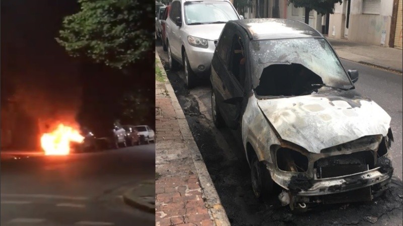 El incendio dejó el auto destrozado. 