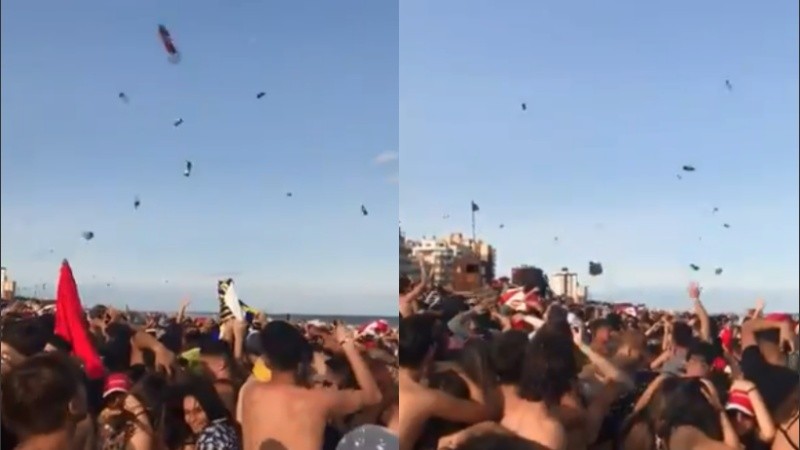 Una lluvia de botellas y latas en un parador de la ciudad balnearia bonaerense.