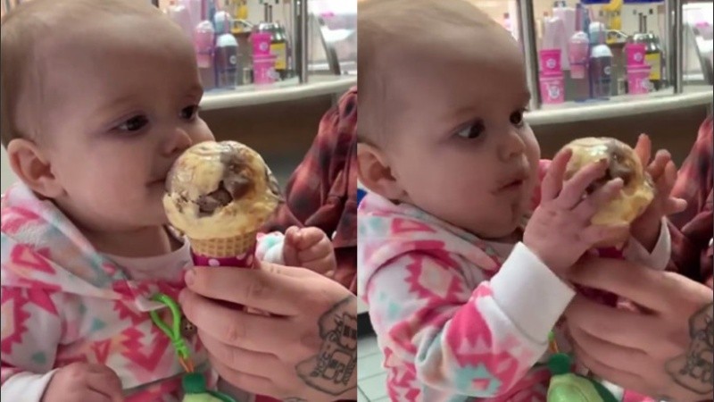 La beba descubre el helado.