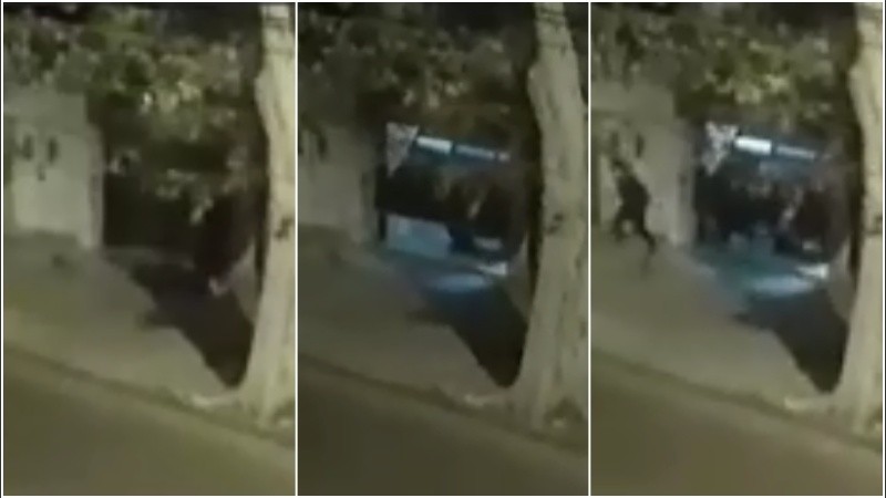 La secuencia del robo: portón cerrado, portón abierto, ladrón que escapa.