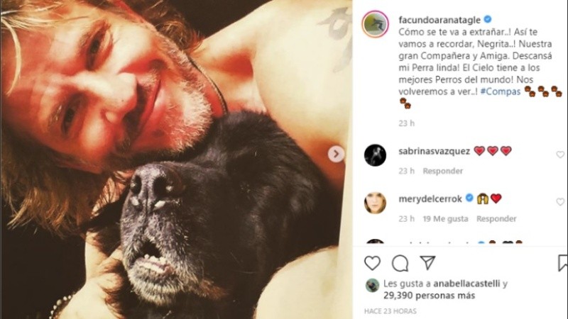 Facundo Arana despidió a su perrita Negra