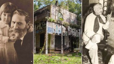 A la izquierda el poeta Vicente Medina posando junto a su nieta. A la derecha el médico y político Ricardo Caballero. En el medio la casona que ya no está.