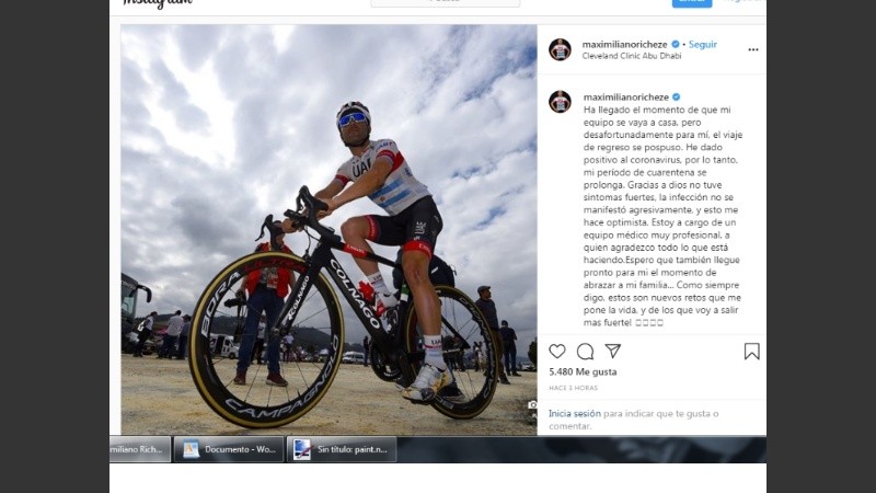 El ciclista olímpico argentino, Maximiliano Richeze, dio positivo de coronavirus 
