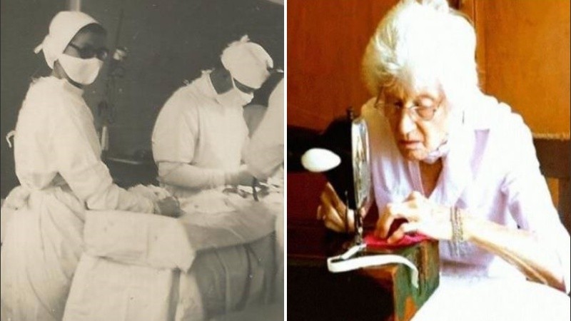 Desde su máquina de coser la mujer busca ayudar en la pandemia.