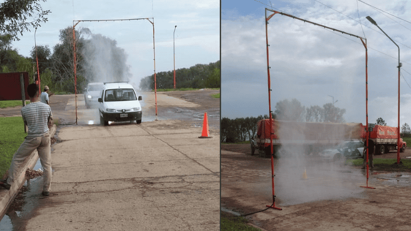 El sistema de lavados de vehículos en el ingreso a Berabevú. 