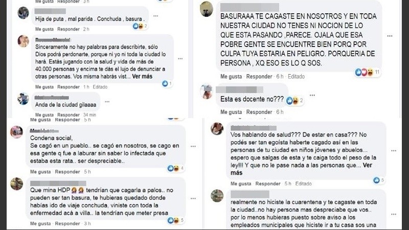 Los mensajes que dejaron en el Facebook de la damnificada.