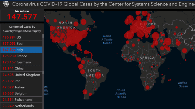 El mapa de Johns Hopkins sigue las estadísticas de la pandemia online.