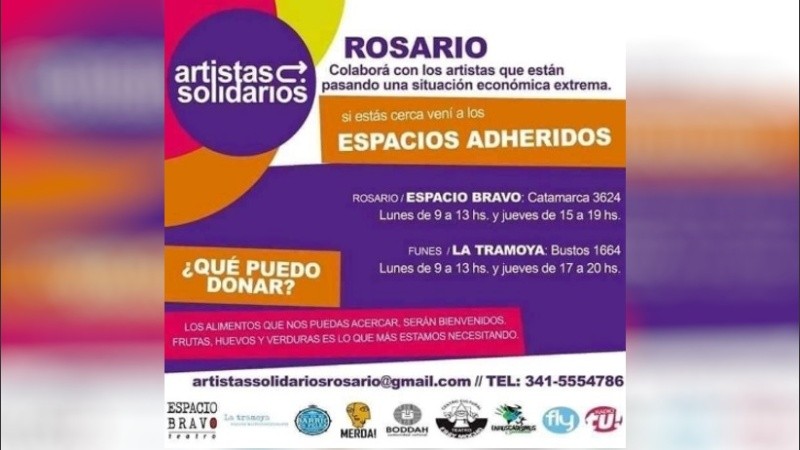La convocatoria de Artistas Solidarios Rosario se lanzó esta semana en la ciudad.