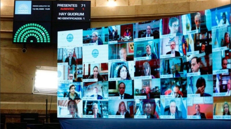 La sesión virtual de este miércoles en el Senado de la Nación.
