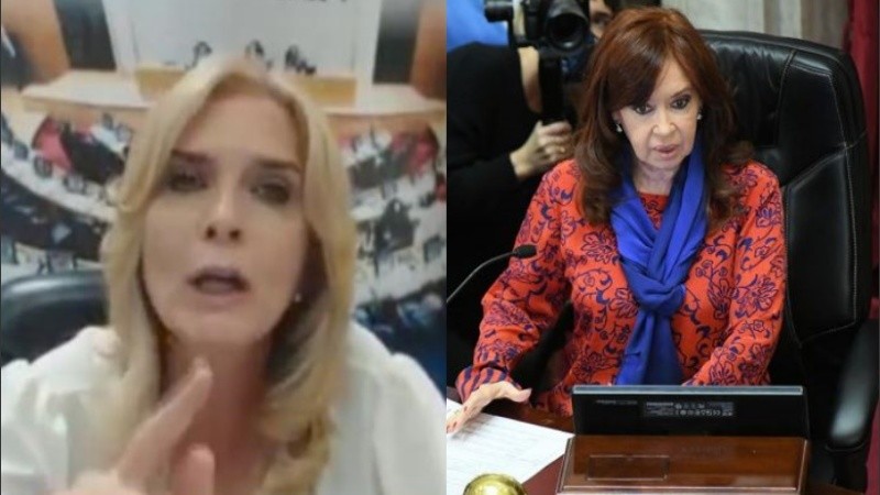 La vicepresidenta y presidenta del Senado, Cristina Fernández de Kirchner, y la senadora de Juntos por el Cambio por Tucumán, Silvia Elías de Pérez.