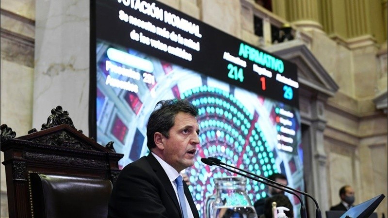 La votación de la ley de teletrabajo en Diputados este jueves, con 214 votos afirmativos.