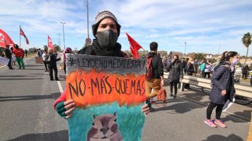El corte de este sábado en la cabecera del puente contra las quemas en las islas.