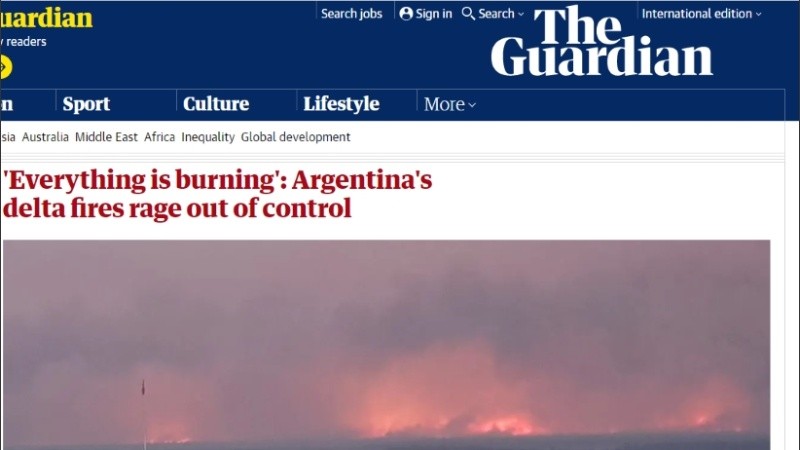 La nota sobre las quemas en las islas, en el diario británico. 