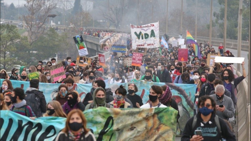 Los rosarinos cruzaron el río para pedir el cese de los incendios en el humedal.