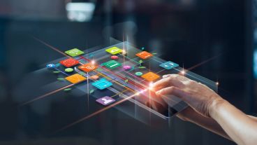 Hands using mobile payments, Digital marketing. Banking network. Online shopping and icon customer networking connection on virtual screen, Business technology concept