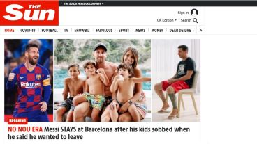 "Messi se queda en Barcelona después de que sus hijos sollozaran", tituló The Sun.