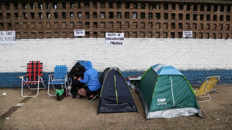 La manifestación en Jefatura este jueves por la mañana.