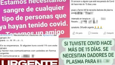 Todos recibimos y compartimos por estos días mensajes de solicitud de donantes de plasma.