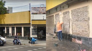 La ferretería en la versión anterior y la nueva, con frente de ladrillos.