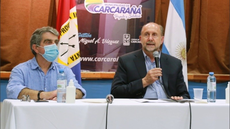 El gobernador Omar Perotti y el senador Armando Traferri. 