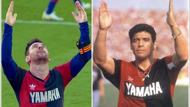 Lio Messi y Diego Maradona, unidos por un gol gemelo y una casaca leprosa. 