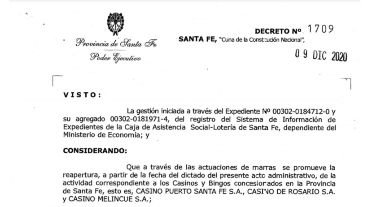 El decreto provincial, con fecha de este miércoles.