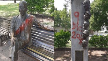 Las pintadas en el memorial de Alberto Olmedo en Pichincha.