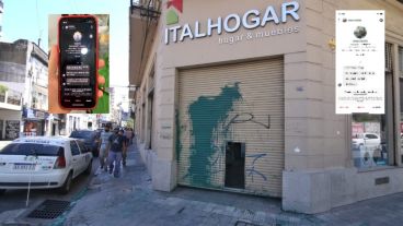 El frente del negocio de Carloni vandalizado y las capturas de las amenazas a sus hijas.