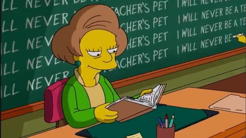 El personaje de Edna Krabappel en la serie animada Los Simpson.