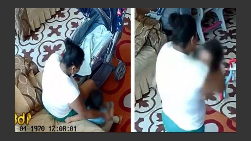 La mujer fue captada maltratando a dos menores.