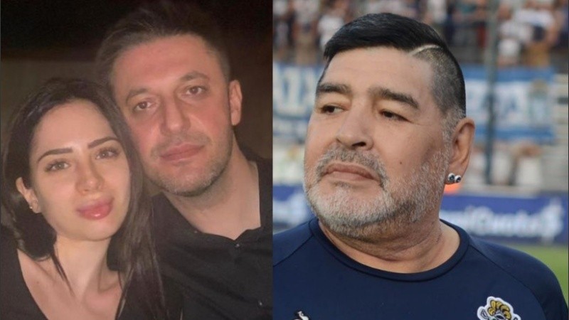 Matías Morla junto a Zafi, su futura esposa, y Diego Maradona.