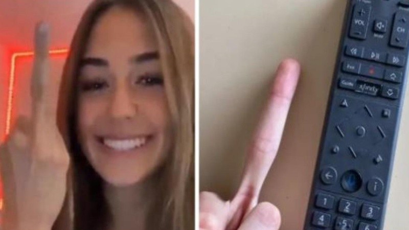 El dedo gigante de Olivia es casi la longitud de una mano sola.