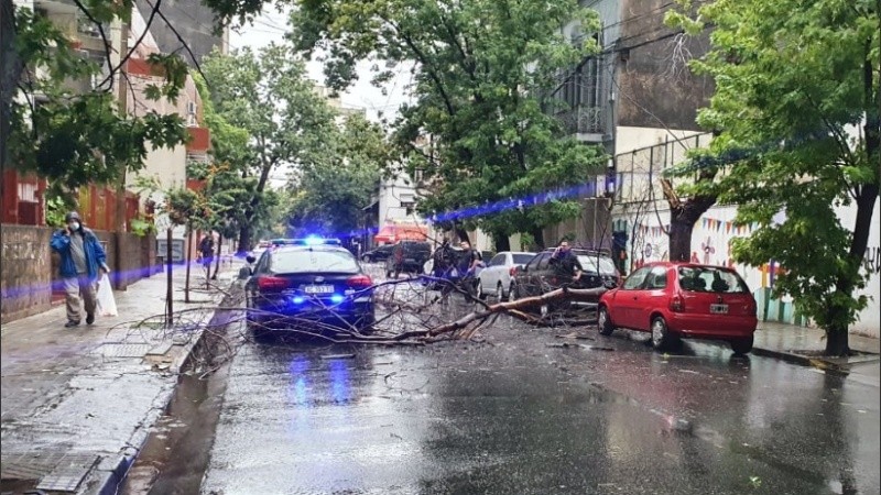 Los agentes policiales salieron del patrullero e intervinieron en la situación. 